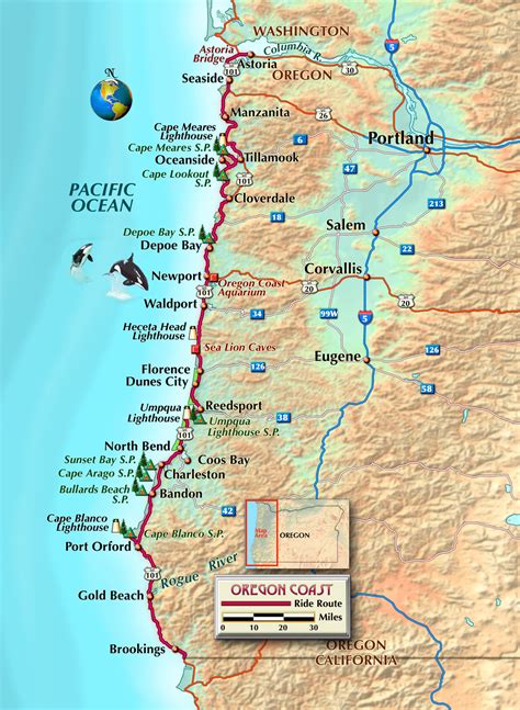 oregon coast map with attractions.